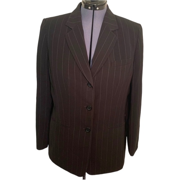 Kasper 3 Button Blazer Black White Stripes - Picture 1 of 9